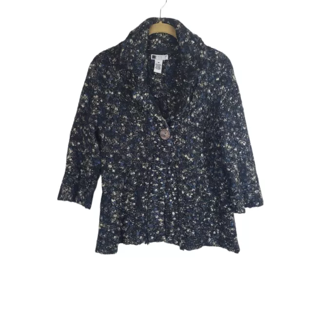 Carole Little womens Medium single button boucle cardigan jacket 3/4 sleeve warm