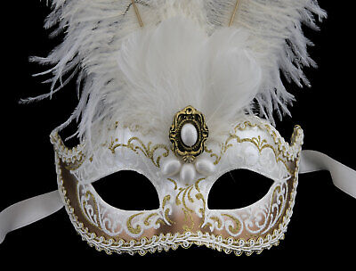 Mask from Venice Colombine IN Tip Golden Feathers Braid Diamante Iceland 22505 2