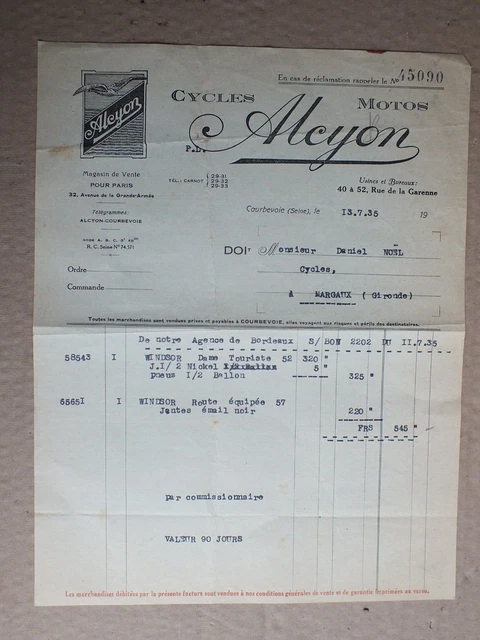 ancienne facture Châteauroux indre R Jablin cycles automobiles 1906