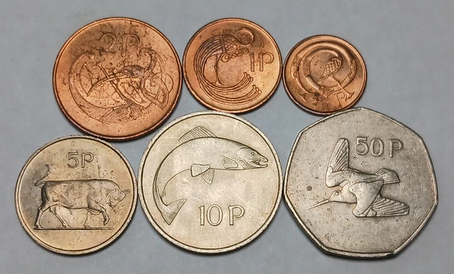 Ireland Type Set - 1/2 Pence to 50 Pence - 1969 and Later - 6x Decimal Coins