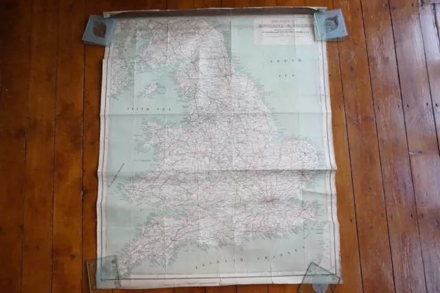 1923 Geographia Main Roads of England & Wales Station Railway Linen Map