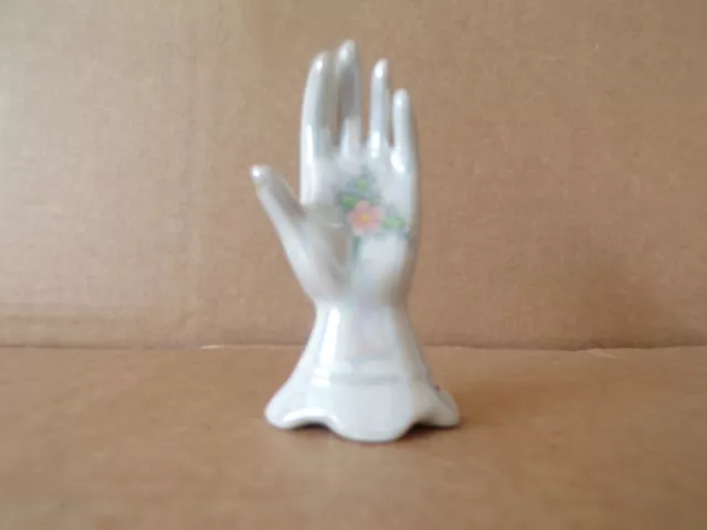 Vintage ceramic glazed pink flower "Hand" unusual ornament