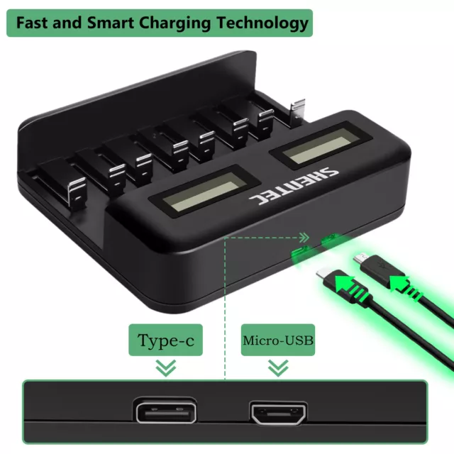 8-Slot Fast Smart LCD Battery Charger UK & AA AAA C D Ni-MH Rechargeable Battery 2