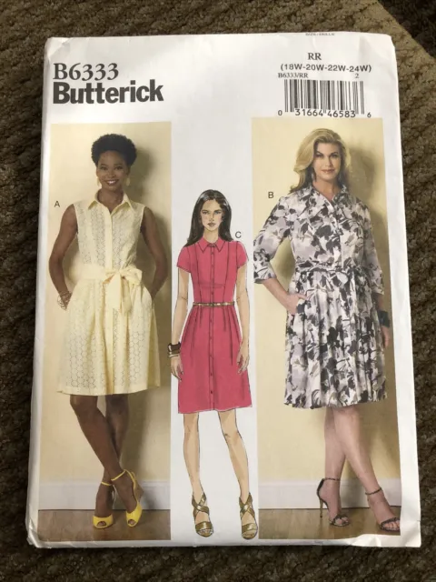 Butterick 6333 Shirt Dress Button Front Misses 18w 20w 22w 24W Sewing Pattern