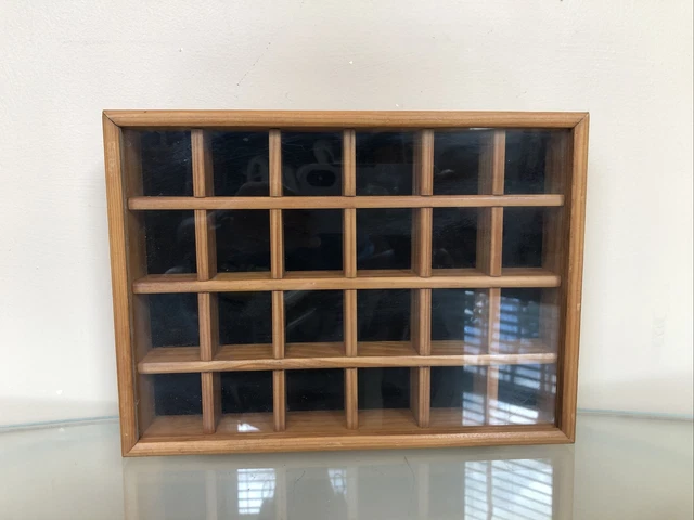 Vintage Tannery Lane Co Wood Wall Curio Display Miniatures Thimble Case 24