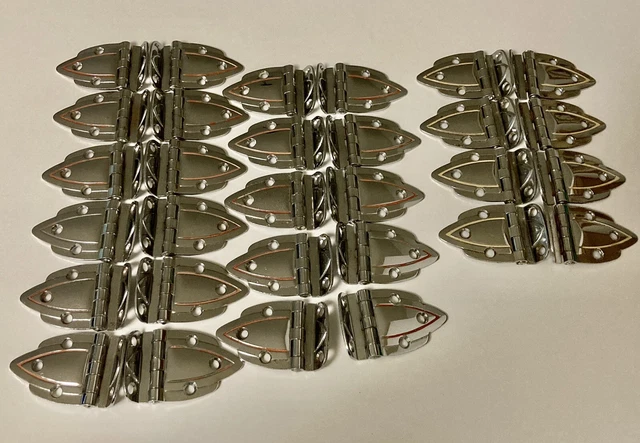 30 Vintage Art Deco Chrome Cabinet Door Hinges - 22 w/ red & 8 w/ cream accents