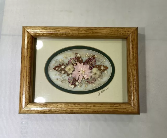 Vintage 80's Pressed Dried Flower Art Moonshadow Studio Signed