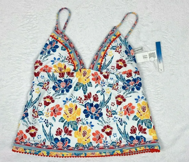 Nwt Lucky Brand Swimwear Tankini Floral Pom Pom Strap Sexy Boho Msrp $84 Sz M