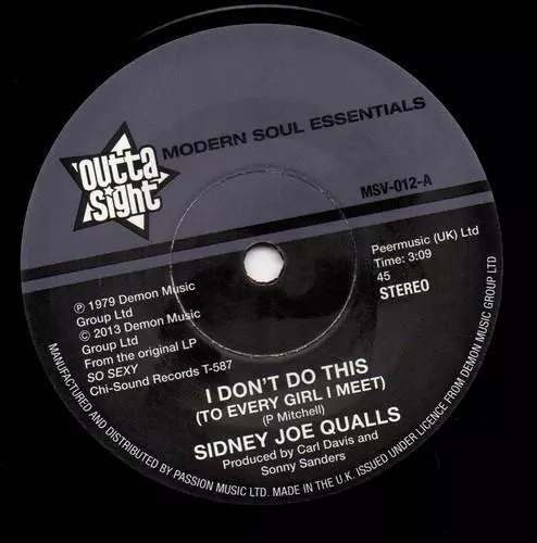 SIDNEY JOE QUALLS I Don't Do This / Run To Me - New Modern Soul 45 (Outta Sight) 2