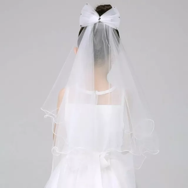 Girls 2 Tier White First Holy Communion Veil with Bow with Crystals Wedding