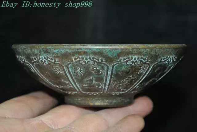 4.4" Marked Chinese dynasty bronze auspicious Zodiac signs statue Tea cup Bowls