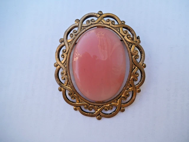 Broche Pendentif Vintage émaillé Bazot - Motif Fleur Avec Cabochon Perle Nacrée - Doré - Occasion