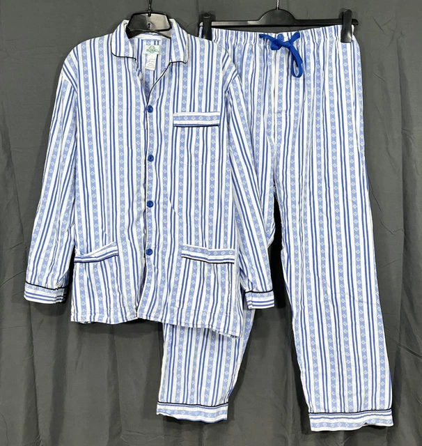 GLOBAL SLEEP WEAR Blue/White STRIPED Twill MEN'S 2-PC Lounge/Pajama Set Sz L