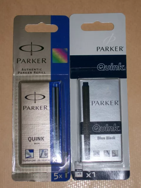 Genuine Parker Quink Authentic Blue Black Fountain Pen Ink Cartridges 5 Refills