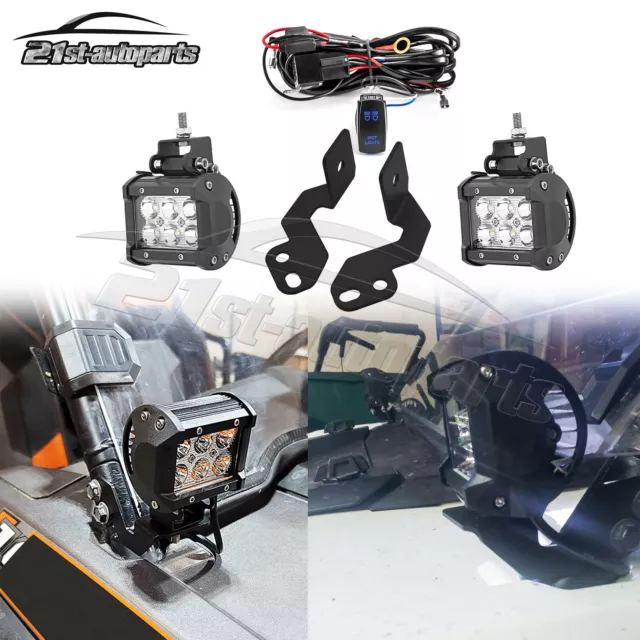 FOR POLARIS RZR XP 1000 900 A-Pillar Hood LED Light Pods Mount Brackets Wire Kit