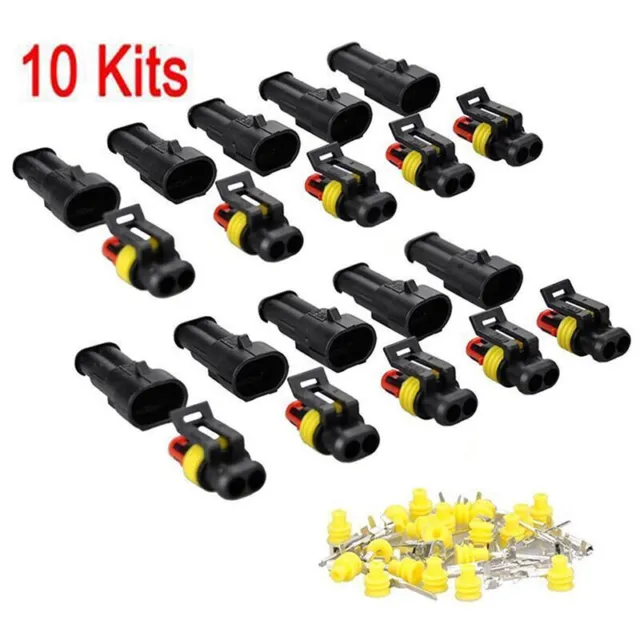 10 Kits 2Pin Way Sealed Waterproof Electrical Wire Connector Plug Car Auto Sets
