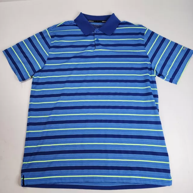 Nike Polo Shirt Men Large Blue Striped Short Sleeve Dri Fit Tour Performance