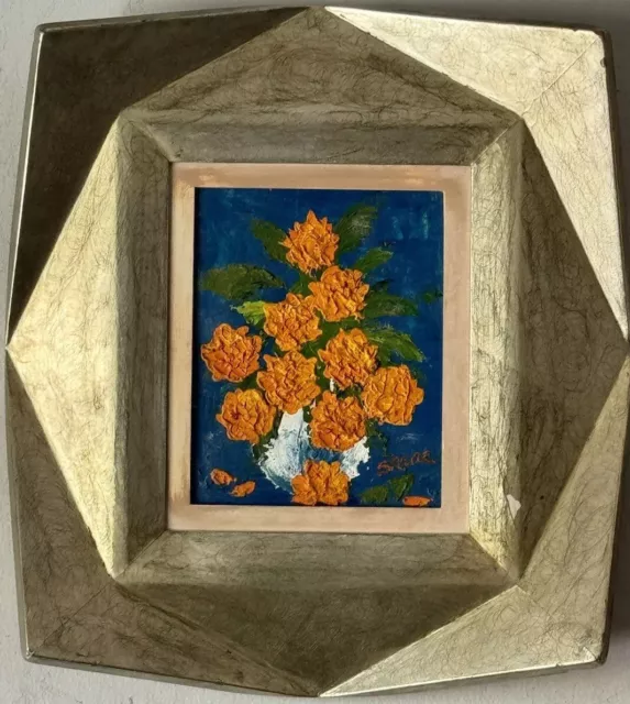 ANTIQUE MID CENTURY MODERN ABSTRACT STILL LIFE OIL PAINTING VINTAGE FLOWERS 60s