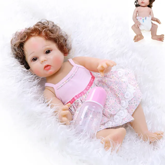 47cm Reborn Doll Curly Hair Full Body Soft Vinyl Silicone Newborn Girl Toddler