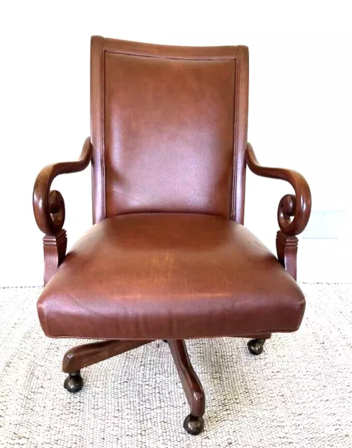 Ethan Allen Leather Roll Arm Office Chair **EUC!!**