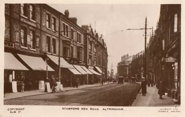 RP Postcard - Stamford New Road, Altrincham, Manchester, 1930.  Shopfronts.