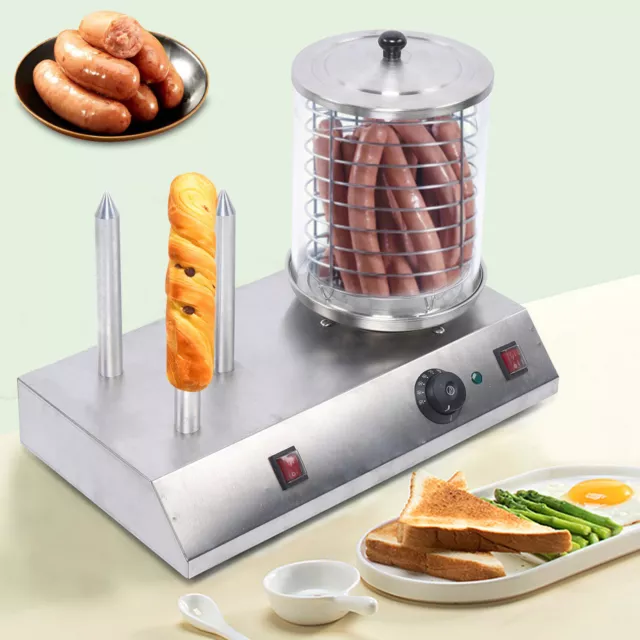 TOP Stainless Steel Hot Dog Roller Steamer Warmer Machine Food Bun Commercial