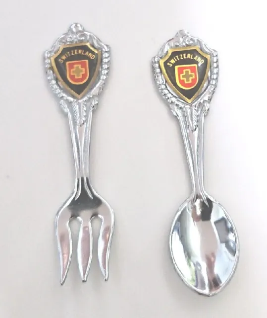 Switzerland Fork & Spoon 2.5" Souvenir Set Metal Enamel