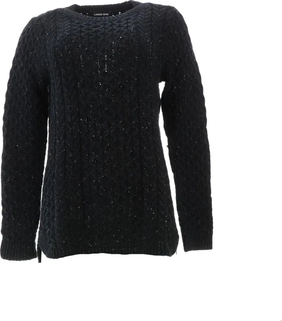Lands' End Women's Long Slv CZY-DNGL CBL TUNIC Black Donegal S NEW 506093
