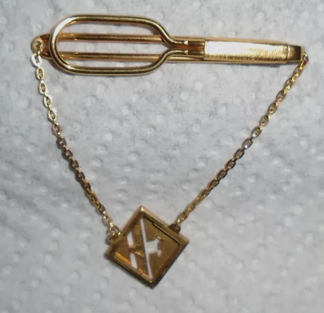 Vintage 1930's Men's Gold Plated Tie Clasp Signed SWANK Hanging Initials (EH)
