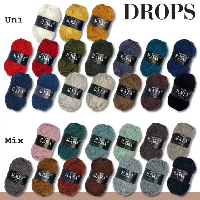 Drops 3x 50G Alaska Uni Y Mezcla Hacer Ganchillo Tejer Fieltro Lana 30 Colores