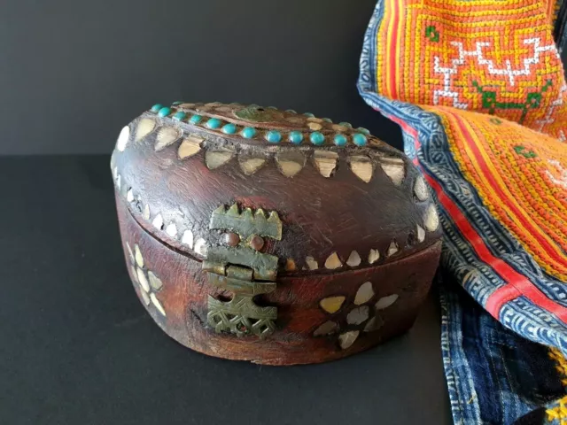 Old Tibetan Carved and Inlaid Box …beautiful solid wood collection piece