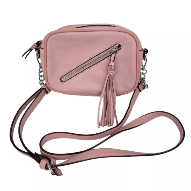 Sanctuary Pink Leather Tassel Zip Crossbody Small Shoulder Bag Purse Women's