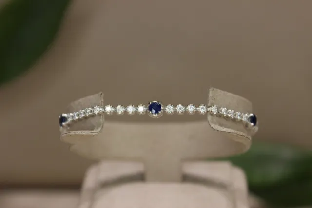 3.5Ct Round Cut Natural Blue Sapphire & Diamond Tennis Bracelet 14K White Gold