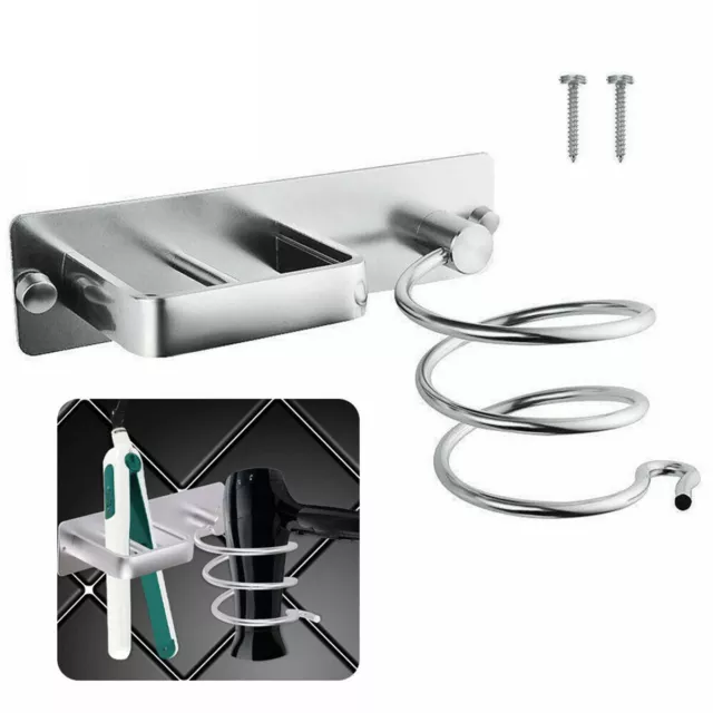 Wall Mounted Hair Dryer Straightener Holder Shelf Stand Storage Organizer Silver