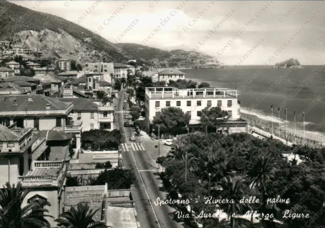 1963 SPOTORNO Riviera delle Palme Via Aurelia e Albergo Ligure Savona Cartolina