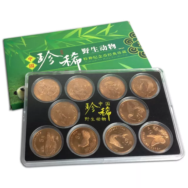 China Rare Wild Animal Commemorative coins set 10, 5 Yuan, 1993-99,A-UNC,In Box