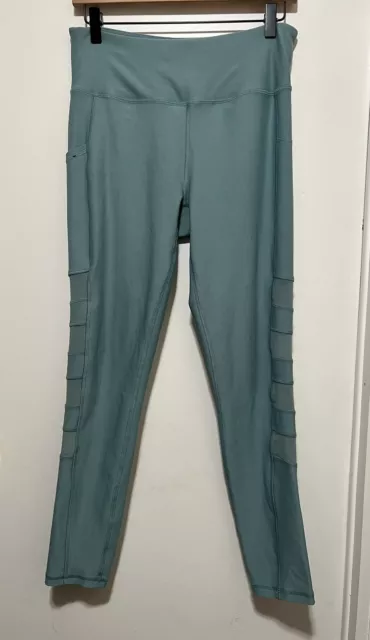 X By Gottex Studio Core Leggings Mesh Side Pocket Green Size L 3