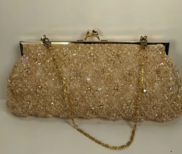 Carlo Fellini Jeweled Clutch Beaded Evening Bag Sparkling Glamorous Gold Tone