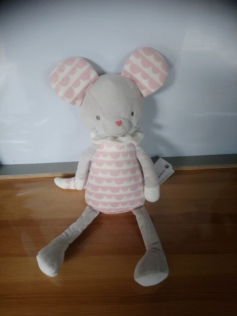 Doudou peluche souris grise rose blanc grelot Tao Tape à l'œil + cadeau offert