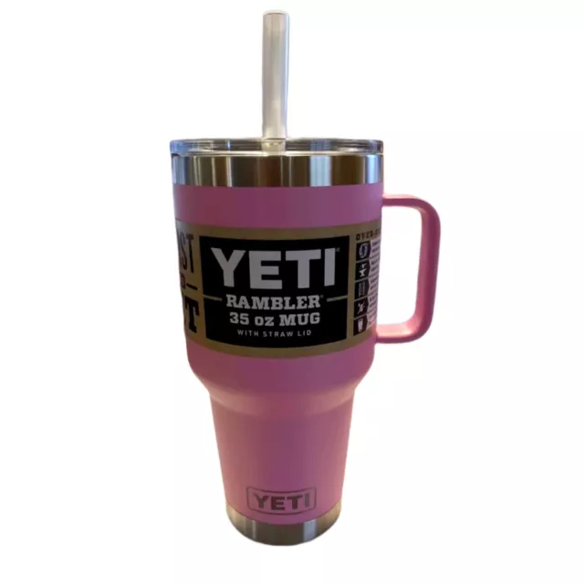 YETI 35 oz mug Power Pink STRAW LID Rambler Mug Cup Handle Limited Edition  NWT!