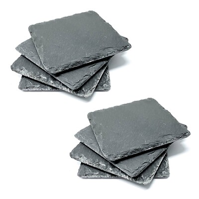 Quadrato| 10x10 cm Set sottobicchieri in ardesia 100% naturale con supporto in bambù pregiato ottima idea regalo con penna gesso 8 pezzi Amazy Sottobicchieri in ardesia 