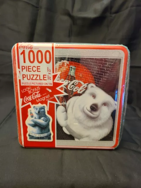 Coca-Cola Coke Look Bear VTG 1000 Piece Puzzle 20" x 27" Sealed in Tin Container