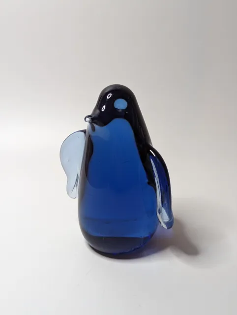Cobalt Blue Art Glass Penguin Bird Paperweight Figurine Ca 11cm Tall Deep Blue