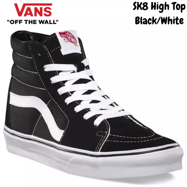 VANS SK8 Hi Casual Shoes High Top Canvas Skateboard Sneakers Old Skool - Bk/Wh