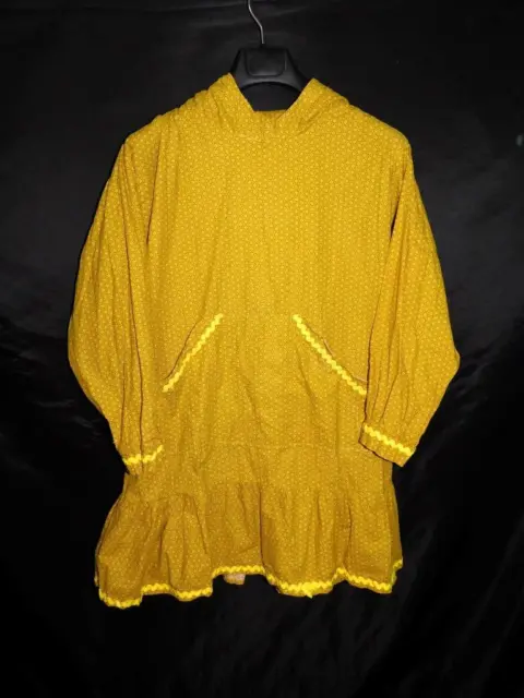 Alaska Native Eskimo Kuspuk L Golden Yellow Floral Tunic Shirt Dress Needs TLC