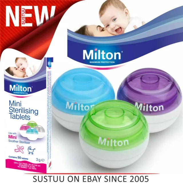 Milton Mini Portable Soother Steriliser Purple/Sky/Green + 50 Tablets