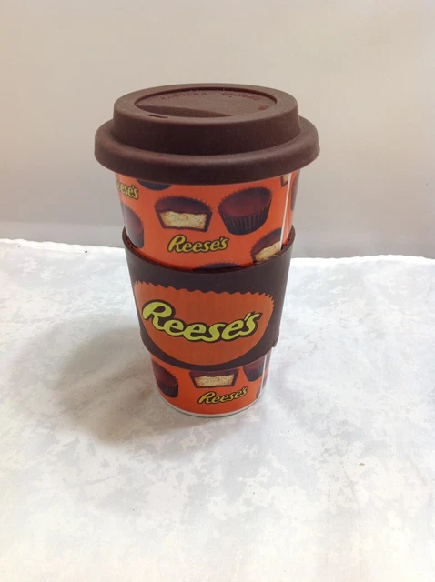 Reeses Peanut Butter Cup 16oz By Galerie Ceramic Coffee Travel Mug Silicone Lid