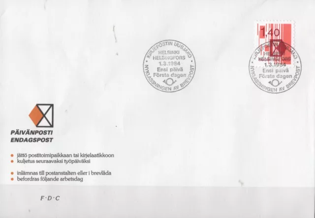 A5 Finland 1984, FDC - 1.3.84, Reclassification of letter mail.