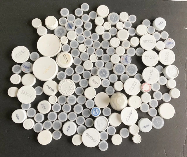 Lote de 160 tapas de botellas de plástico limpias blancas tapas artesanales proyectos