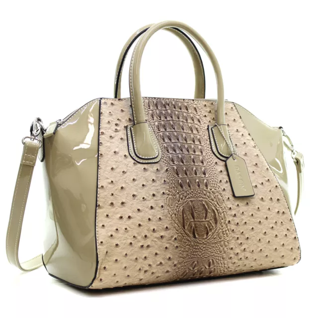 Women Classic Ostrich Leather Handbag Travel Satchel Tote Shoulder Bag Purse